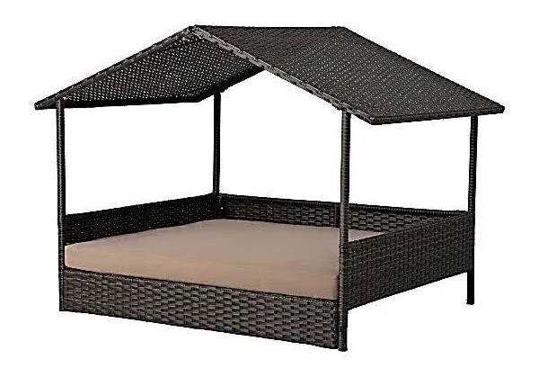 Huntley Pet Rattan Wicker Indoor Outdoor Cabana Raised Pet Bed