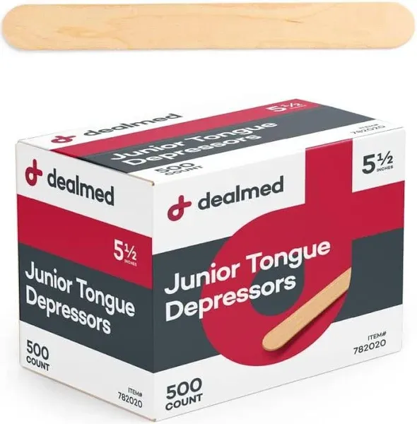 Dealmed 5.5” Junior Tongue Depressors – 500 Non-Sterile Wood Tongue Depressor Sticks, Can Be Used as Tongue Depressors for Crafts, in Medical Practice, Emergency First Aid Kits and More