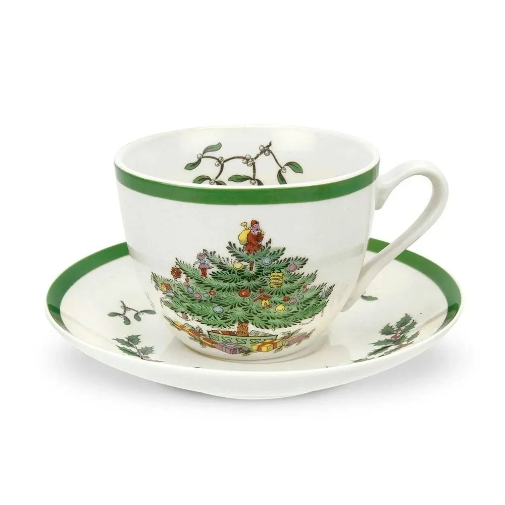 Spode Christmas Tree Teacups &amp; Saucers (Set of 4)