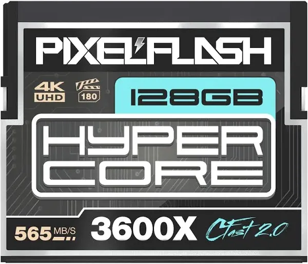 PixelFlash 128GB PixelFlash CFast 20 Card 3600X HyperCore 565MBs SATA3 VPG180 C Fast Card Compatible wDSLR Cinematic Video Photo Cams