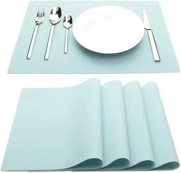 Silicone Placemats, Oval Placemats for Dining Table, Non-Slip Kids Placemats, Waterproof Heat Resistant Washable Indoor & Outdoor Placemat for Patio Table (Light Blue-Oval)