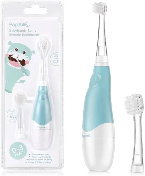 Papablic BabyHandy 2-Stage Sonic Electric Toothbrush for Babies and Toddlers Ages 0-3 Years