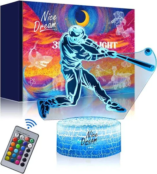  Baseball 3D Illusion Lamp, 3D Baseball Night Light for 02-Baseball Player