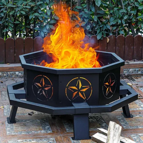 35&#034; Octagonal Fire Pit,Outdoor Fire Pit Wood Burning Firepit,Bonfir<wbr/>e Fire Pit