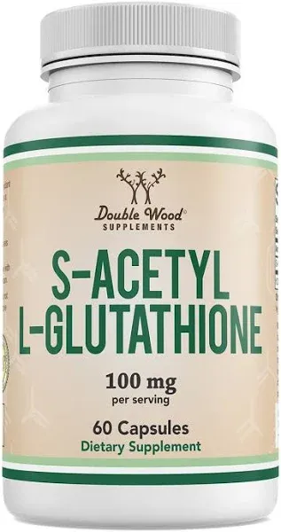 S-Acetyl L-Glutathione Capsules - 100mg, 60 Count (Acetylated Glutathione Antioxidant - More Absorbable Than Glutathione and Liposomal Glutathione, Non-GMO and Gluten Free) by Double Wood