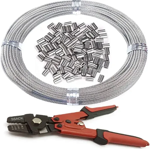 304 Stainless Steel Cable Wire Rope 1/16 x 165ft Cutter&Crimping Tool and Sleeve100pcs