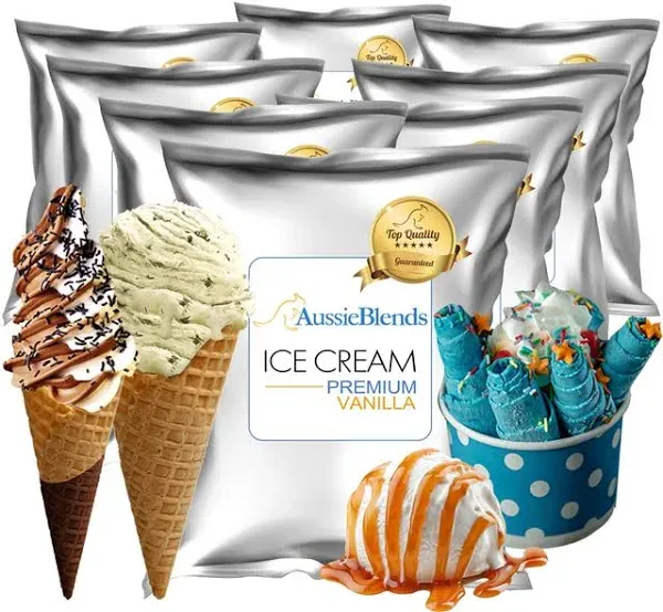 AussieBlends Premium Vanilla Ice Cream Mix For Soft Serve, Rolled Ice Cream, Gelato, Liquid Nitrogen Ice Cream, Hard Ice Cream, and Scooped Ice Cream, 8-Pack, Imported