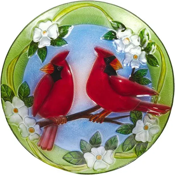 Alpine Corporation 18" Glass Birdbath with Cardinal Bird in Red