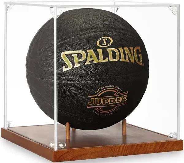 Premium Clear Basketball Display Stand with Wooden Base - Gift for Collectors