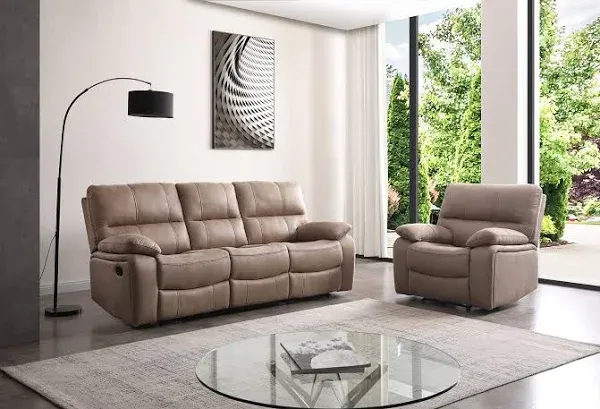 Betsy Furniture Microfiber Reclining Sofa Couch Set Living Room Set 8007 (Taupe, Sofa+Recliner)