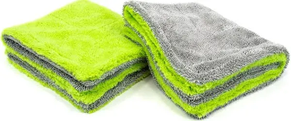 [Amphibian Jr.] Dual Side Detailing Microfiber Towel - One Side Twist, One Side Plush - 16"x16" (Green/Gray)