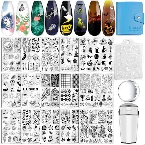  Nail Art Stamping Plate Kit Jelly Silicone Stamper Nail Design Series 2