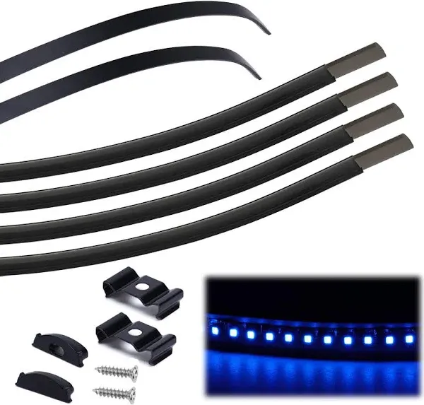 Muzata 6Pack 3.3FT/1M Bendable Black LED Channel with Transparent Smoky Black LED Cover Flexible Aluminum LED Channel LED Strip Light Channel U106 BB 1M