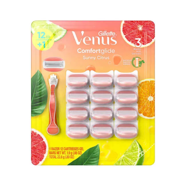 Gillette Venus Comfort Glide Sunny Citrus Razor and 12 Cartridges