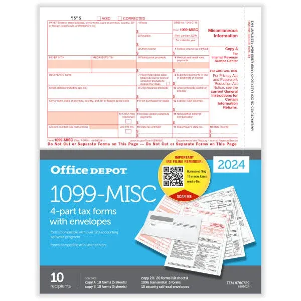 Office Depot Brand 1099-MISC Laser Tax Forms 4-Part