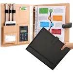 Modileben Designer Best Leather Portfolio Binder with Calculator Black 3 Ring Padfolio Business Folder Stylish Interview Portfolio Cover Case