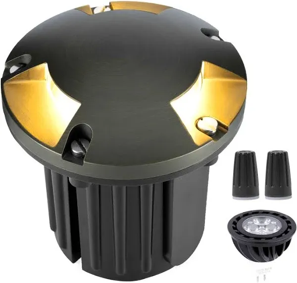 Brass Top Cover Landscape Well Lights, 12V Low Voltage Outdoor in Ground Lights,