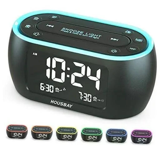 Generic HOUSBAY Glow Small Alarm Clock for Bedrooms with 7 Color Night Light, Dual Alarm, Dimmer, USB Charger, Y