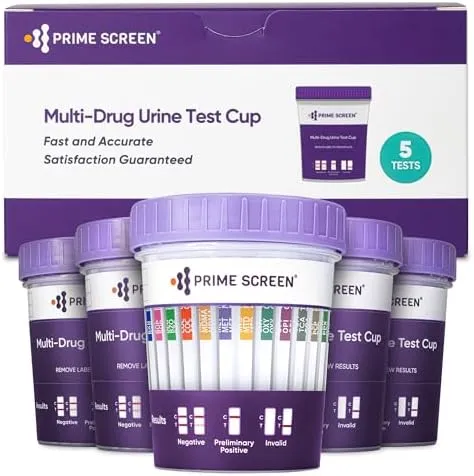 [5 pack] Prime Screen 14 Panel Urine Drug Test Cup - Instant Testing Marijuana (THC),OPI,AMP, BAR, BUP, BZO, COC, mAMP, MDMA, MTD, OXY, PCP, PPX, TCA