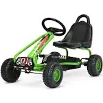 Costway Kids Pedal Go Kart 4 Wheel Ride On Toys w/ Adjustable Seat & Handbrake Green