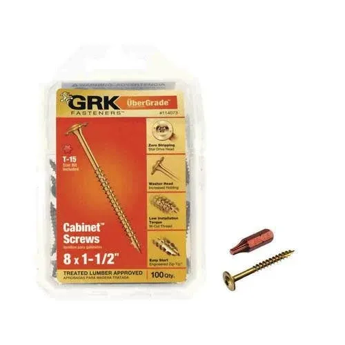 GRK Fasteners 114073 #8 x 1-1/2 in. Star Drive Low Profile Washer Head Cabinet Wood Screw (100-per Pack)