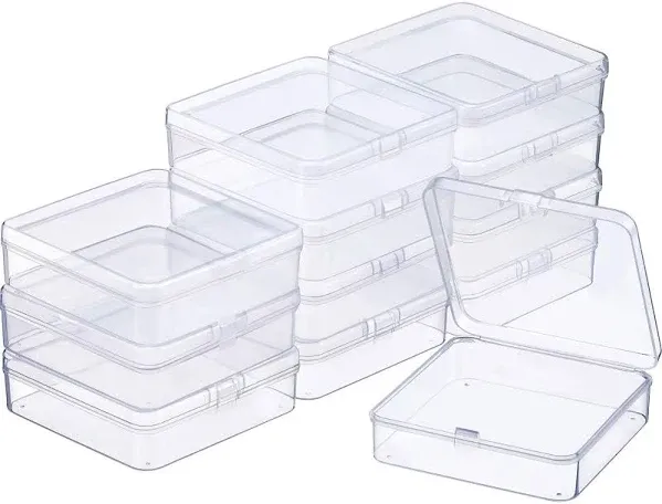 SATINIOR 12 Pack Clear Plastic Beads Storage Containers Box with Hinged Lid