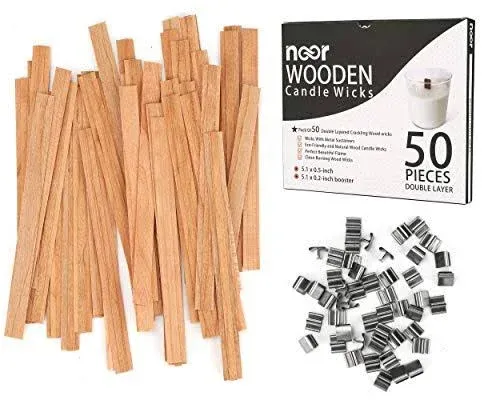 Noor 50 Pieces Smokeless Wooden Wicks for Candles Making