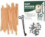 Noor 50 Pieces Smokeless Wooden Wicks with Trimmer for Candle Making and 5.1 x 0.2 inch Booster - 5.1 x 0.5 inch Crackling Wood Wick for DIY Candles