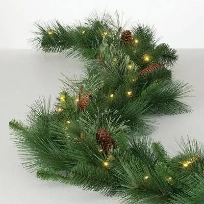 Sullivans 9' Prelit Christmas Garland, Christmas Decor, Garland Christmas Decorations, Artificial Pine Garland For Mantle with Lights, Pinecone Accents, Warm White Lights, Battery Timer, Holiday Decor