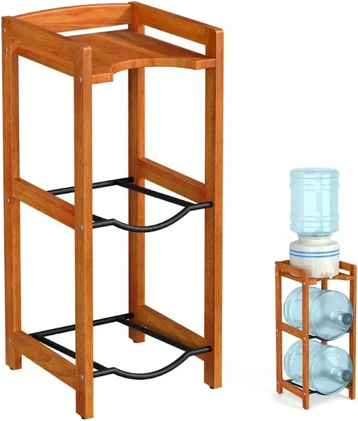 5 Gallon Water Jug Holder with Top Shelves Natural Solid Wood Water Dispenser Stand 31"H