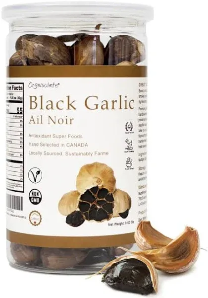 Orgnisulmte Canada Black Garlic Fermented For 90 Days 100% Natural Multi Clove Garlic Hand Selected In Canada,Ready To Eat 8 Oz