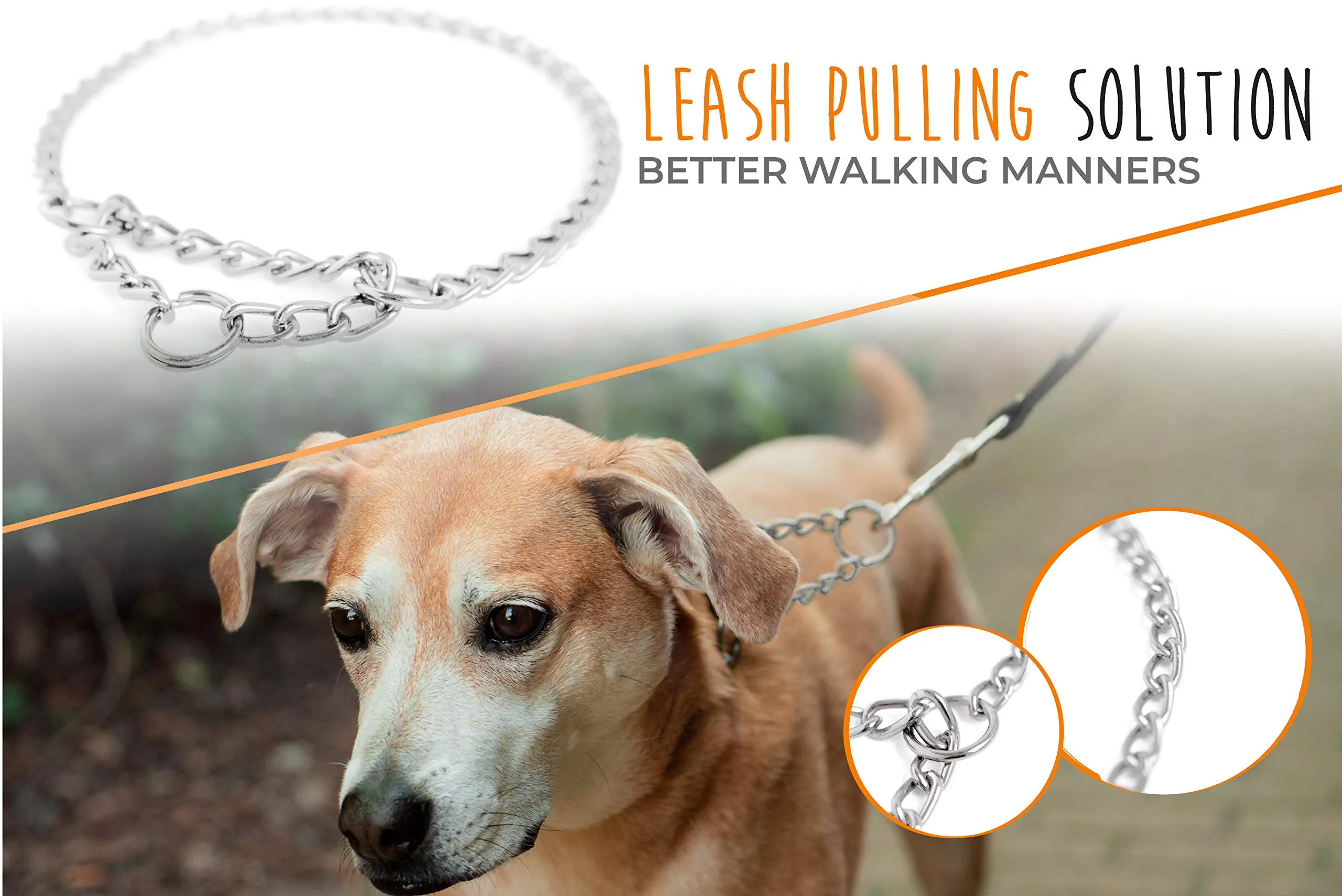 Mighty Paw Martingale Training Collar - Stainless Steel - Trainer Approved - Modified Slip Chain - No More Pulling - for All Dog Sizes - Metal Dog Collar - Chain Slip Collar - Chain Collar - (16")