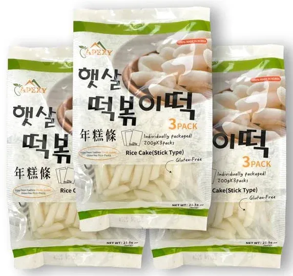 Apexy Korean Rice Cake Tteokbokkik Rice Cake, Chewy Tteok, Authentic Korean Street Food Snack, Perfect with Cheese and Ramen Noodles, No MSG, No Corn Syrup, Vegan and Gluten Free, Non-GMO 21.16 oz