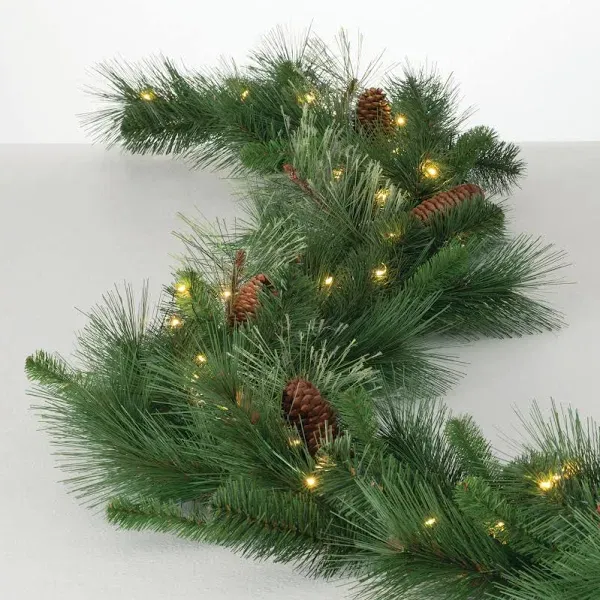 Sullivans 9' Artificial LED Mixed Pine Christmas Garland with Pinecones