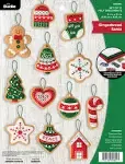 Bucilla Felt Ornaments Applique Kit Set of 12 Gingerbread Santa