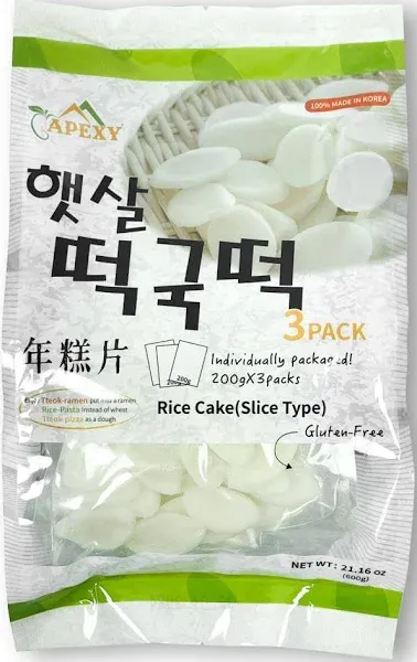 Apexy Korean Rice Cake Chewy Tteok, Tteokbokkik, Rice Cake Soup, Vegan and Gluten Free Non-GMO 21.16 oz (7.05 oz x 3 Individual Pack) Stick Type (Pa