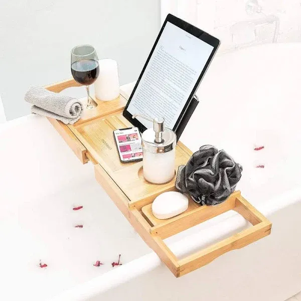 Bath Caddy Tray For Tub Bamboo Bathtub Tray Caddy Expandable With Wine Glass Ho