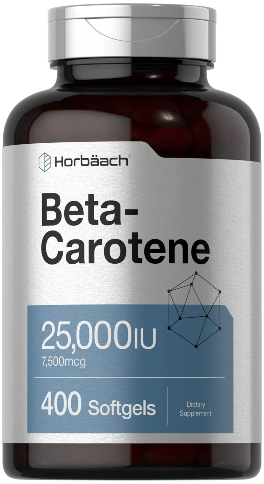 Horbäach Beta Carotene 25000 IU Softgels | 7,500 mcg | 400 Count | Non-GMO and Gluten Free Formula | Vitamin A As Beta-Carotene Supplement | Value