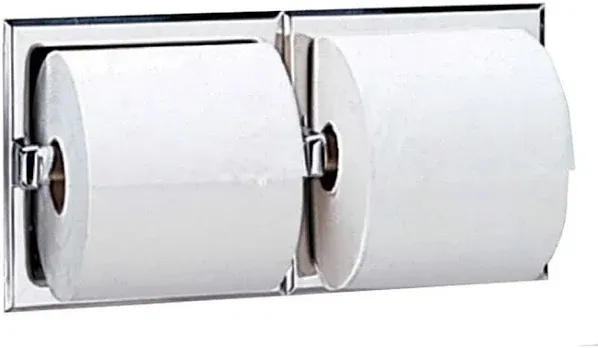 Bobrick 6977 Recessed Double Roll Toilet Tissue Dispenser with Satin