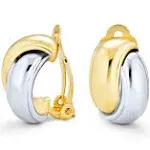 Two Tone Interlocking Circle Clip-On Earrings Silver &amp; 14K Gold Plated Brass