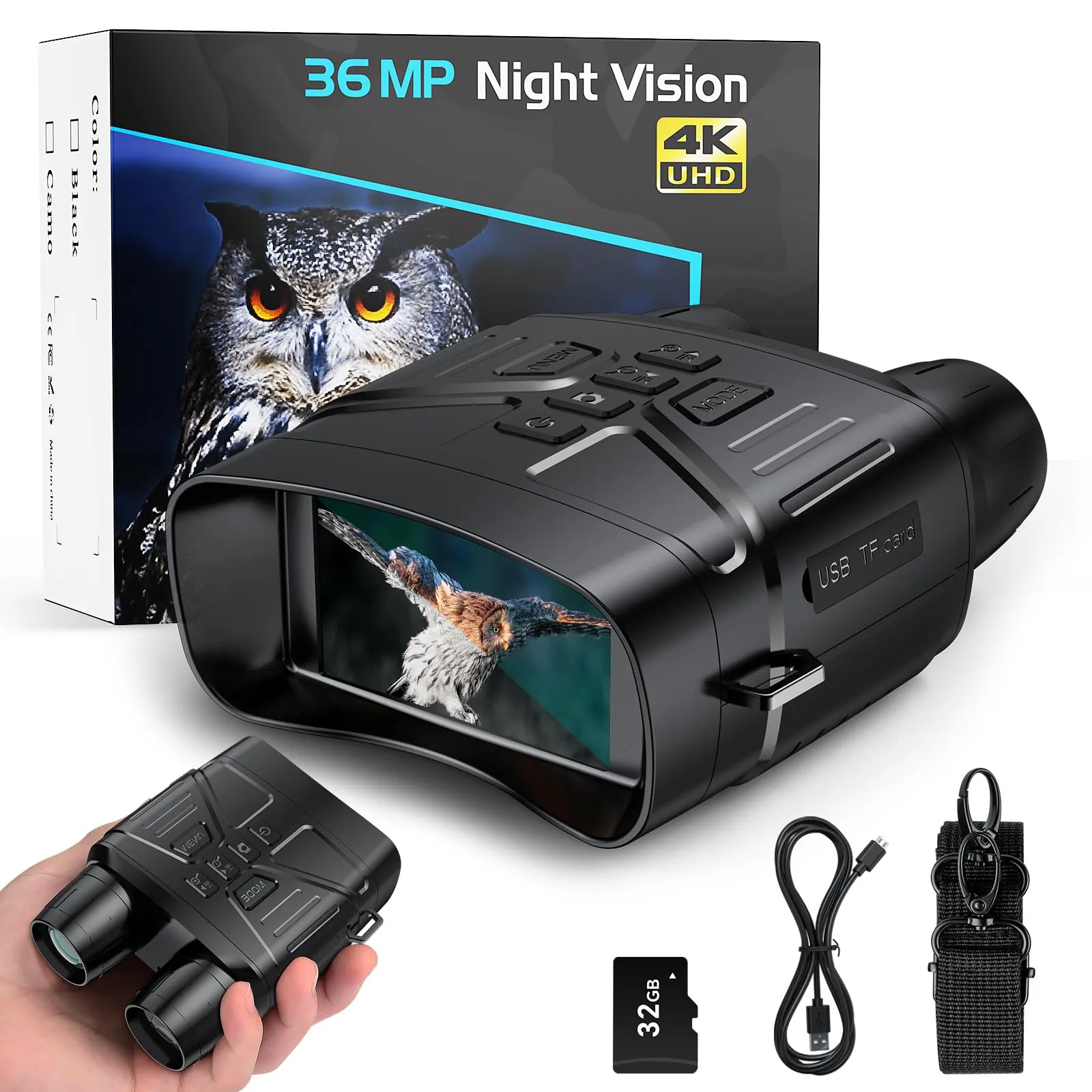 Anyork Night Vision Goggles For Hunting, 4k Infrared Night Vision Binoculars with Rechargeable Battery and Anti-shake Motion Detection