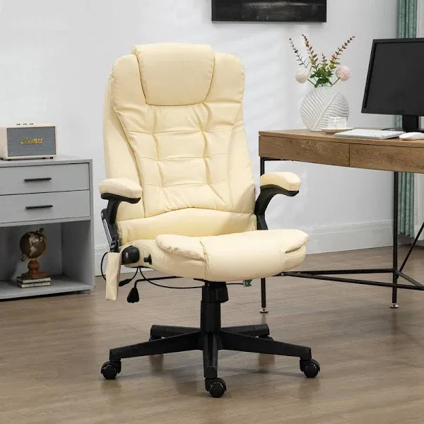 High Back Vibration Massage Office Chair, Heated Reclining PU Leather Chair with 6 Vibration Points, Armrest, and Remote