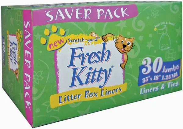 Fresh Kitty Litter Box 30 Jumbo  35&#034; x 18&#034; Gray White Liners Super Thick New