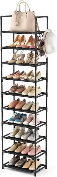 10 Tiers Shoe Rack 20-25 Pairs Boots Organizer Storage Shelf for Entryway Black