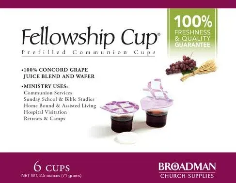 Broadman Church Supplies Pre-filled Communion Fellowship Cup, Juice and Wafer Set, 6 Count