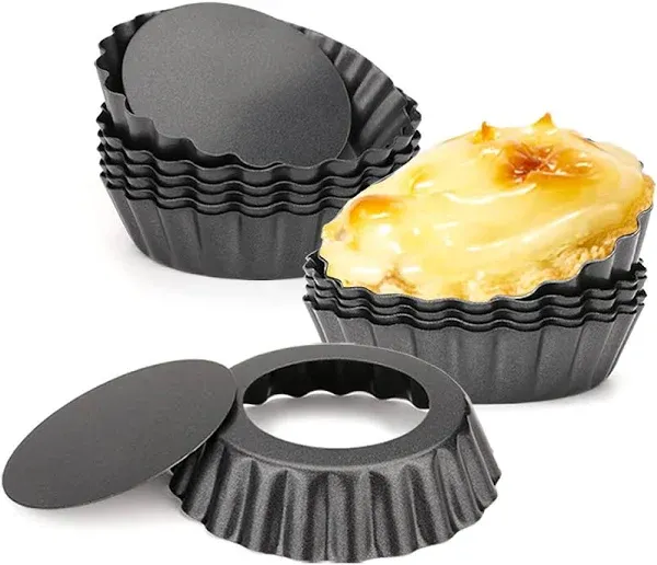 12 pcs Egg Tart Molds, 3 Mini Pans Removable Bottom, Cupcake Muffin Tin Baking