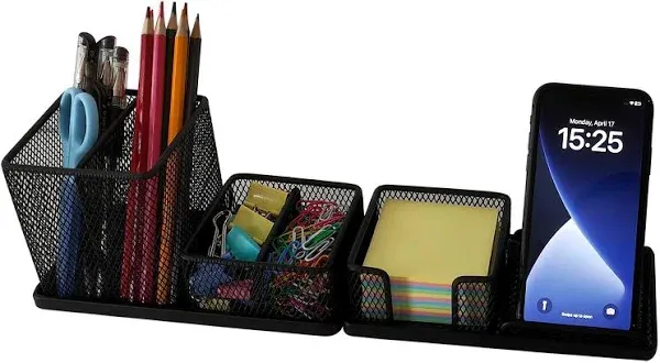 Desk Organizer with Pen Holder, Sticky Note Holder, Pencil Holder, Phone Holder 