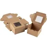 Juvale 25 Pack Kraft Paper Cake Box with Display Window, 4 x 4 x 2.3 Inches, Brown