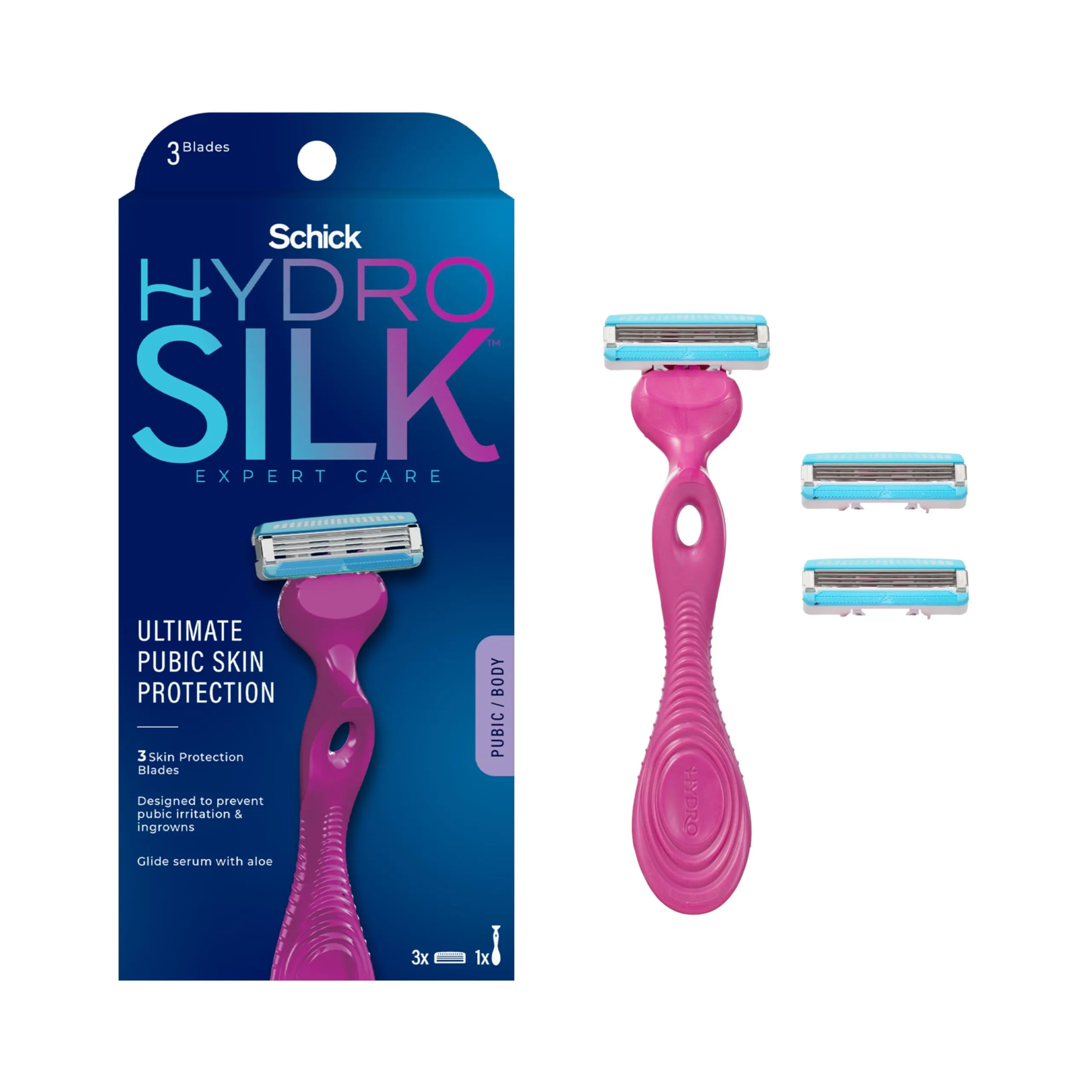 Schick Hydro Silk Ultimate Pubic Skin Protection 3-Blade Razors, 3 CT