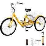 Skyshalo Adult Three-Wheel Bicycle 1 Speed 20/24/26 Inch Tricycles Trike with Carbon Steel Frame